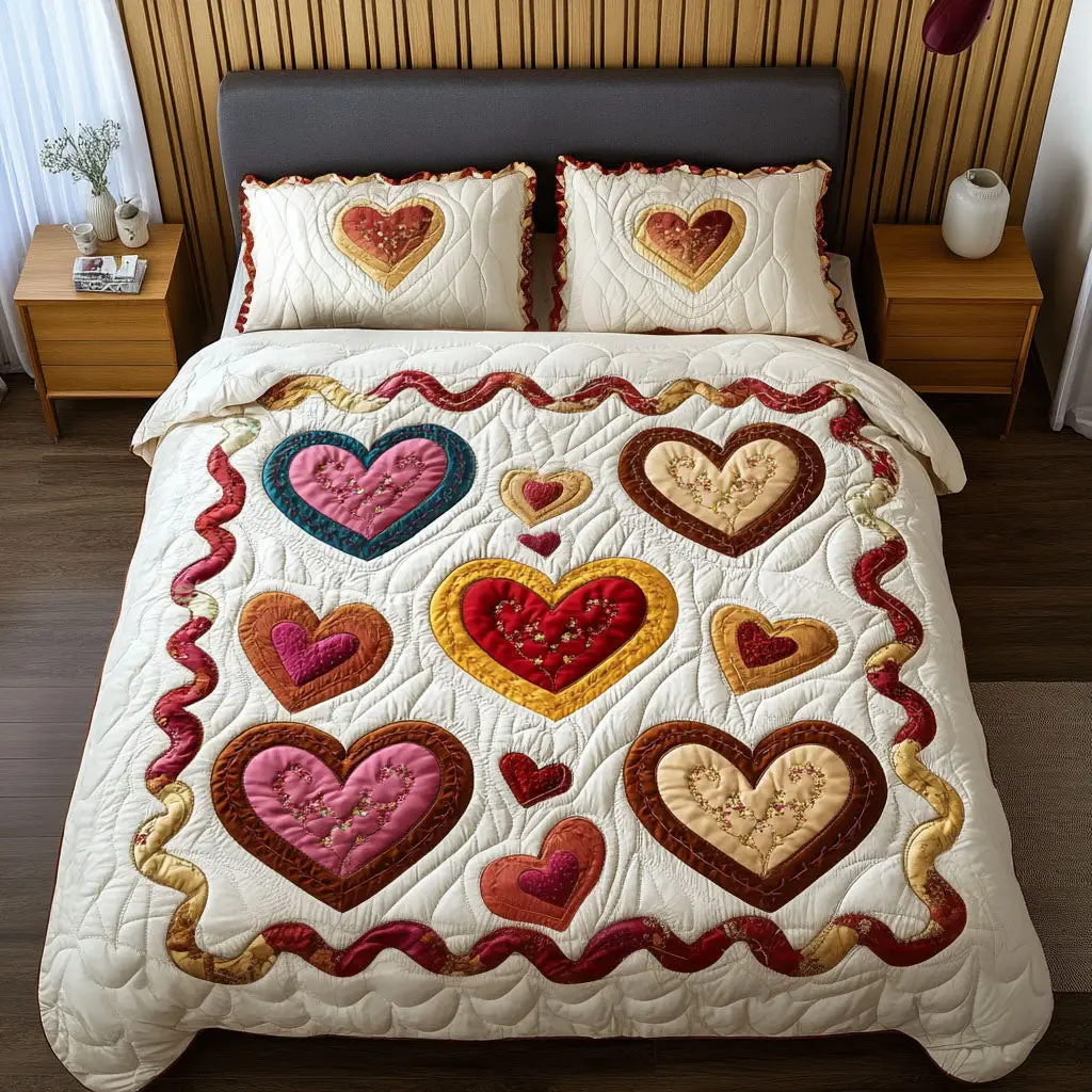 Golden Embrace Quilted Bedding Set Chic Home Decor Unique Valentine's Day Ideas