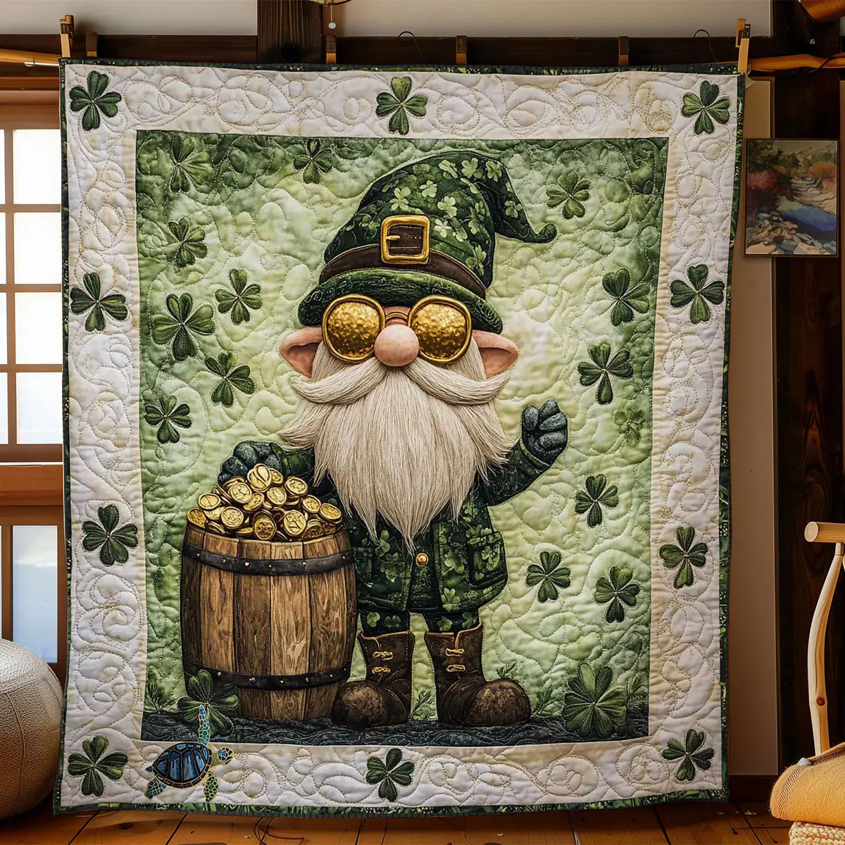 Golden Gnome Treasure Quilted Blanket Room Decor Ideas St Patricks Day Gifts For Grandma