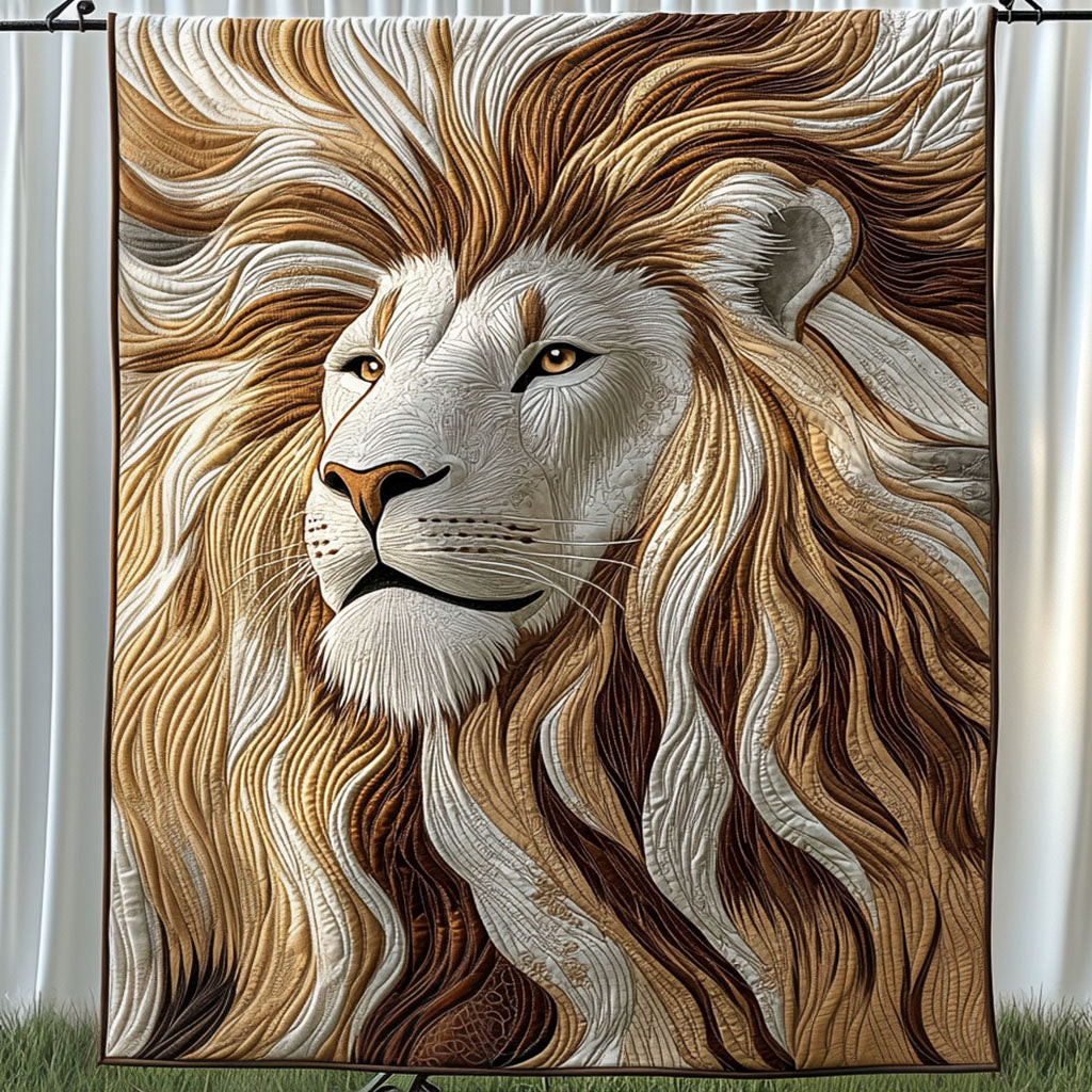 Golden Guardian Quilted Blanket Cute Throw Blanket Lion Gifts For Him