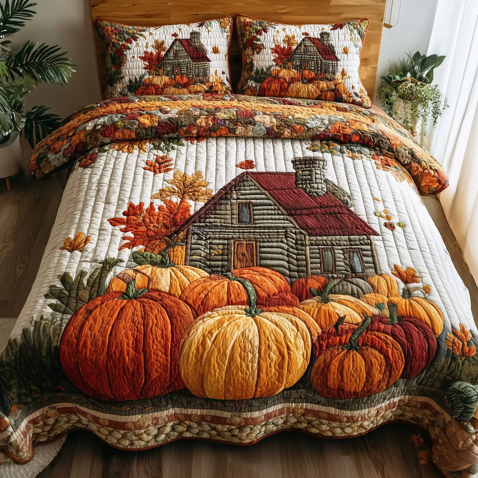 Golden Harvest Quilted Bedding Set Duvet Bed Set Autumn Great Gifts For Farmhouse Fan