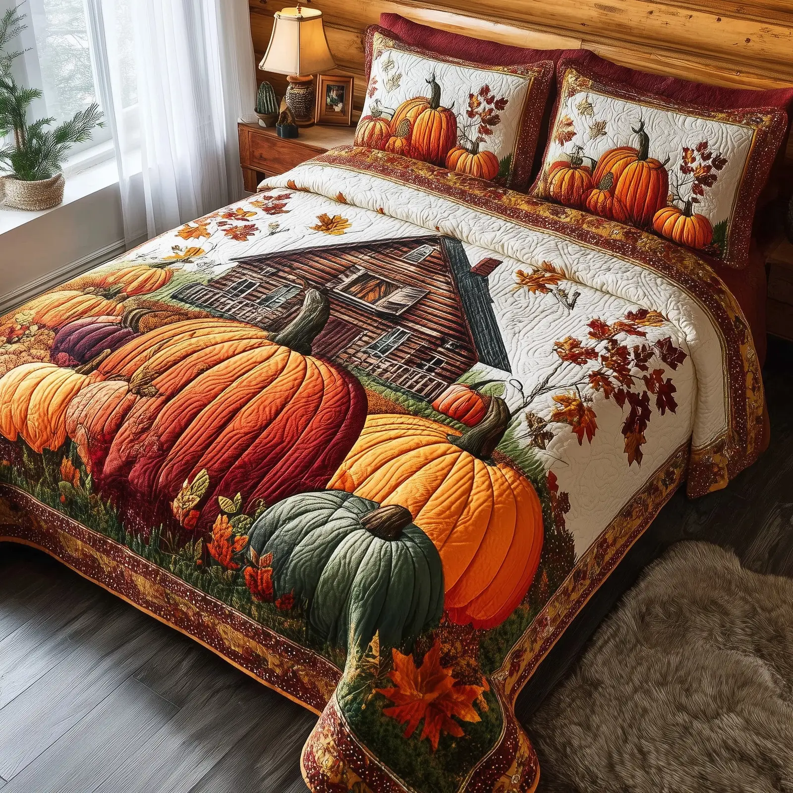 Golden Harvest Quilted Bedding Set Duvet Cover Autumn Cool Farmer Gifts