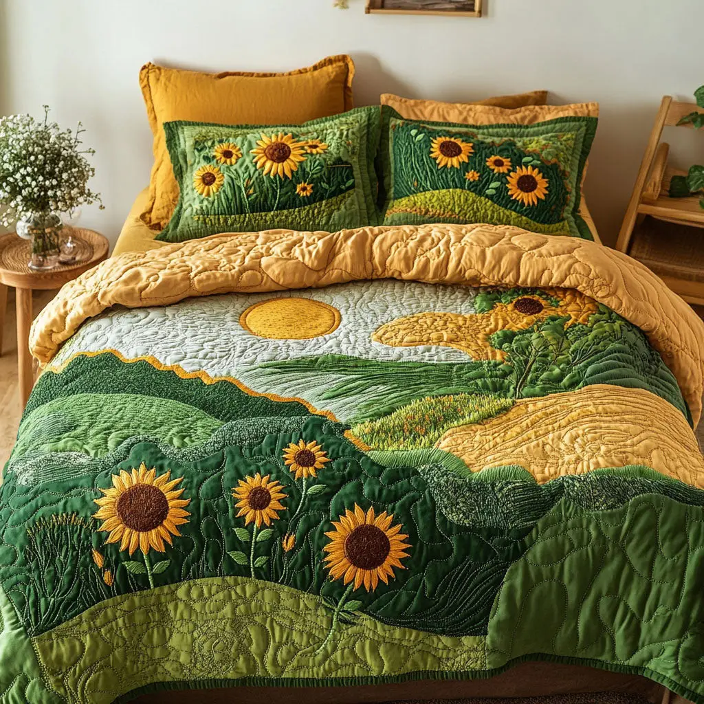 Golden Hills Quilted Bedding Set Bed Decorations Gifts For Sunflower Lovers Golden Hills Quilted Bedding Set Bed Decorations Gifts For Sunflower Lovers - Image 1