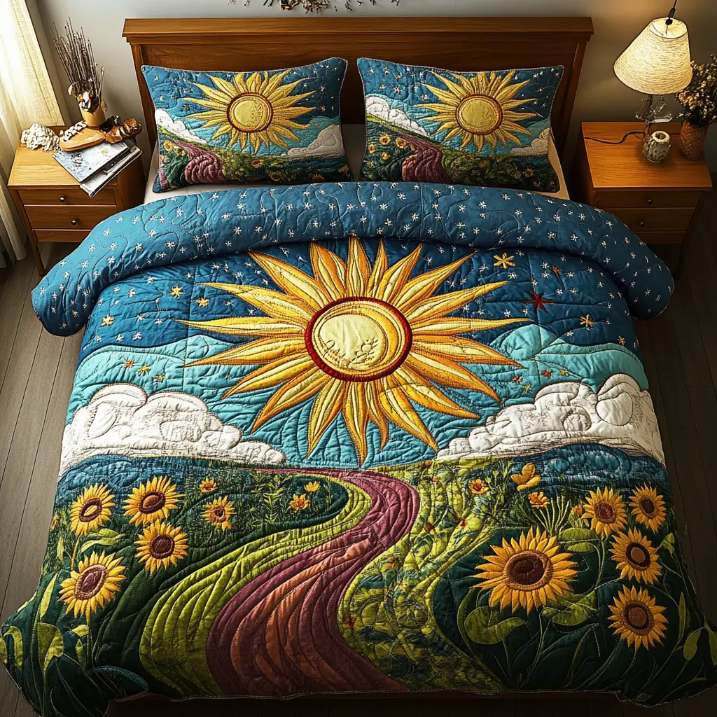Golden Horizon Quilted Bedding Set Exclusive Bedding Gift Set for Luxury Sleep