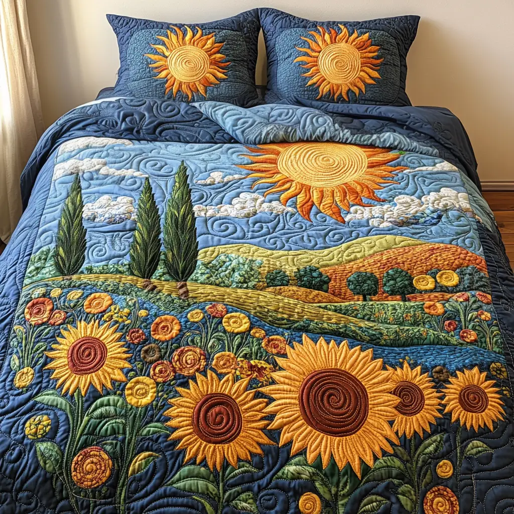 Golden Horizon Quilted Bedding Set Trendy Bedding Set for Bedroom Makeover