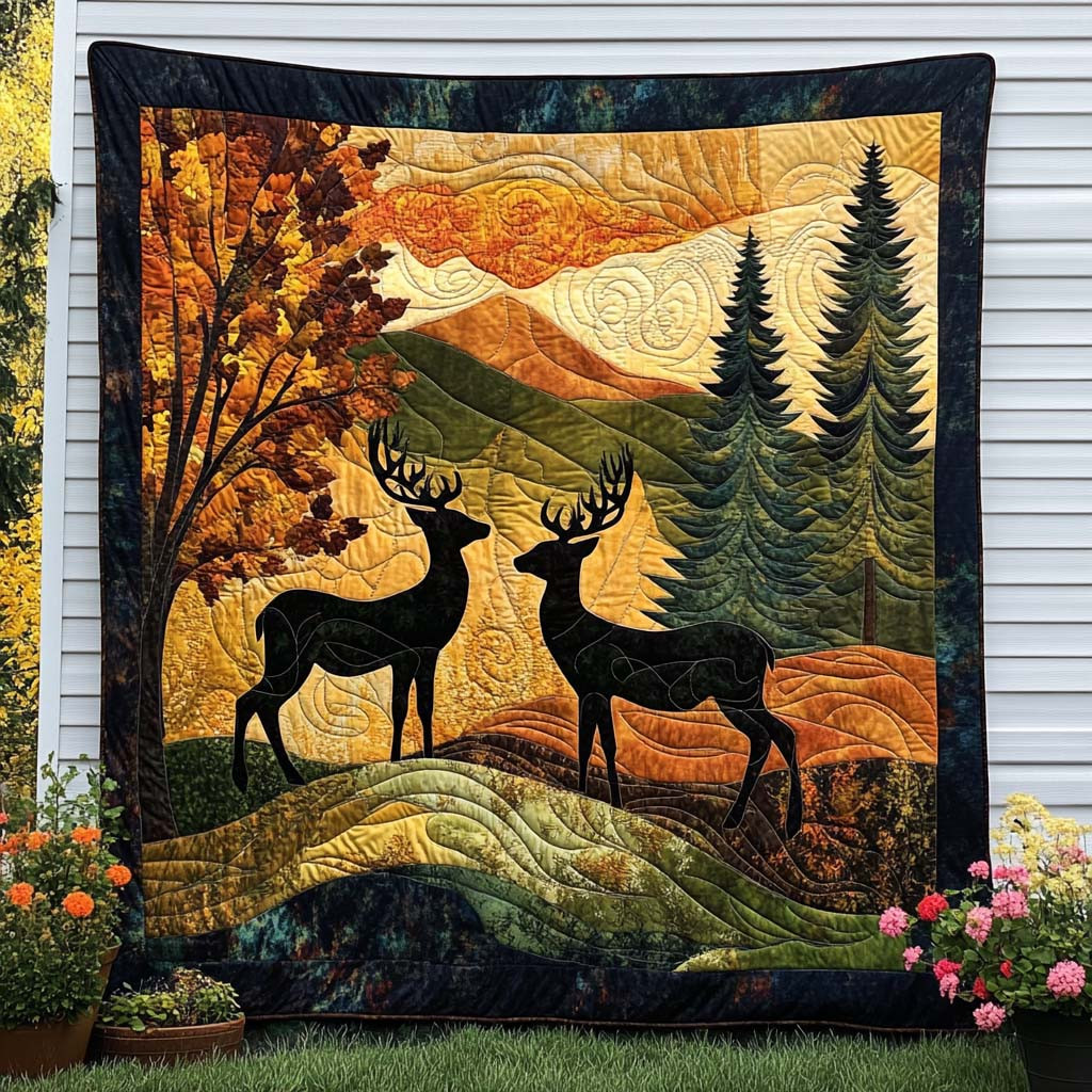 Golden Horns Quilted Blanket Best Throw Blanket Great Gifts For Deer Hunters Golden Horns Quilted Blanket Best Throw Blanket Great Gifts For Deer Hunters - Image 1