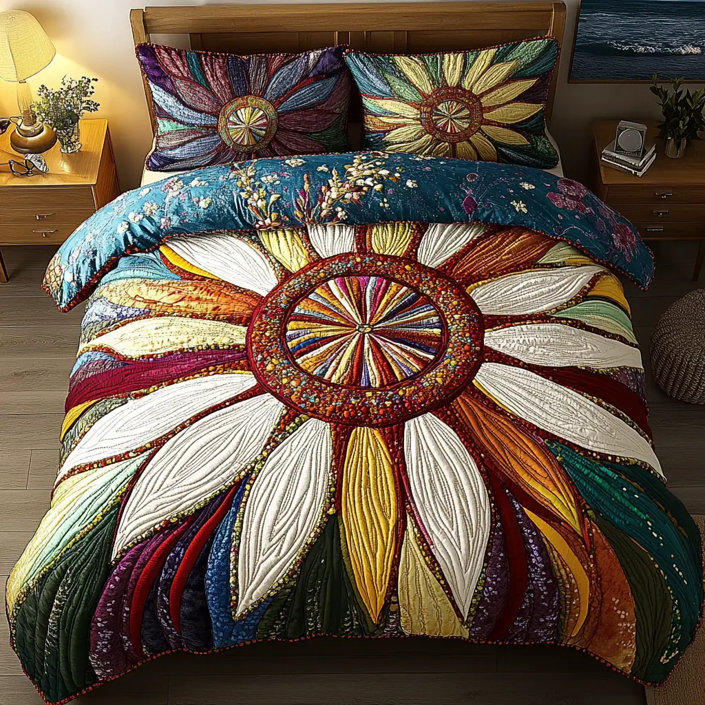 Golden Petals Quilted Bedding Set Best Bedding Gift for Holiday Season 2025