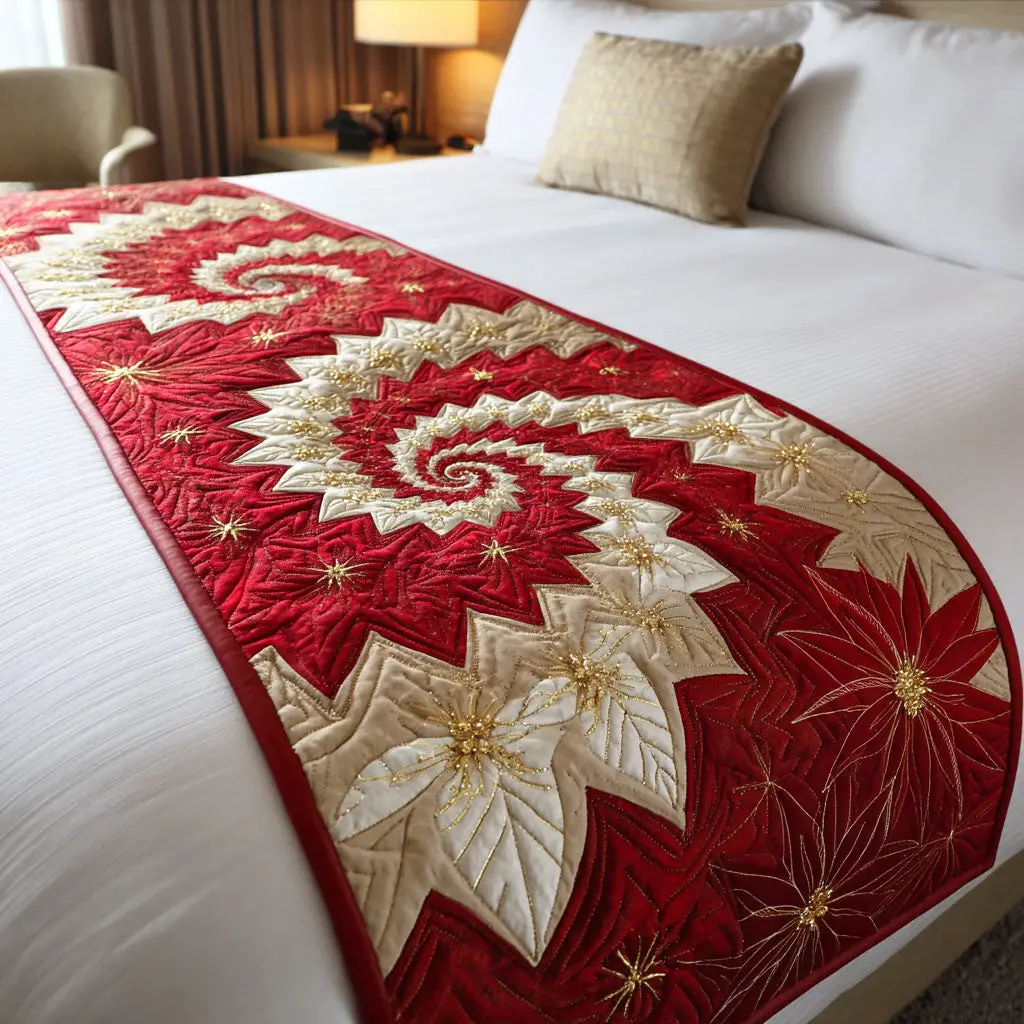 Golden Poinsettia Quilted Bed Runner Golden Poinsettia Bloom Christmas Gift