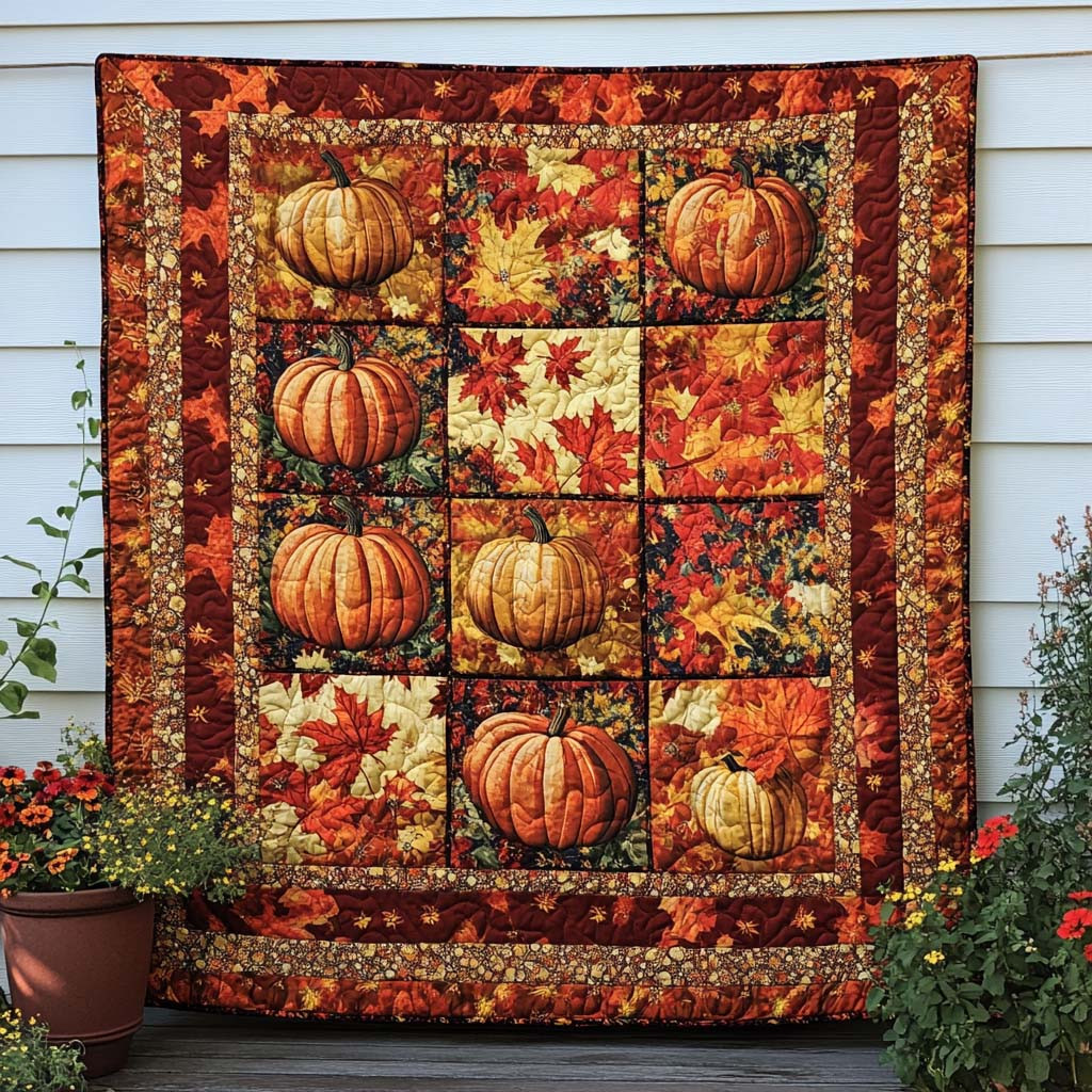 Golden Pumpkin Lane Quilted Blanket Fall Theme Throw Blanket Christmas Ideas For Family Golden Pumpkin Lane Quilted Blanket Fall Theme Throw Blanket Christmas Ideas For Family - Image 1
