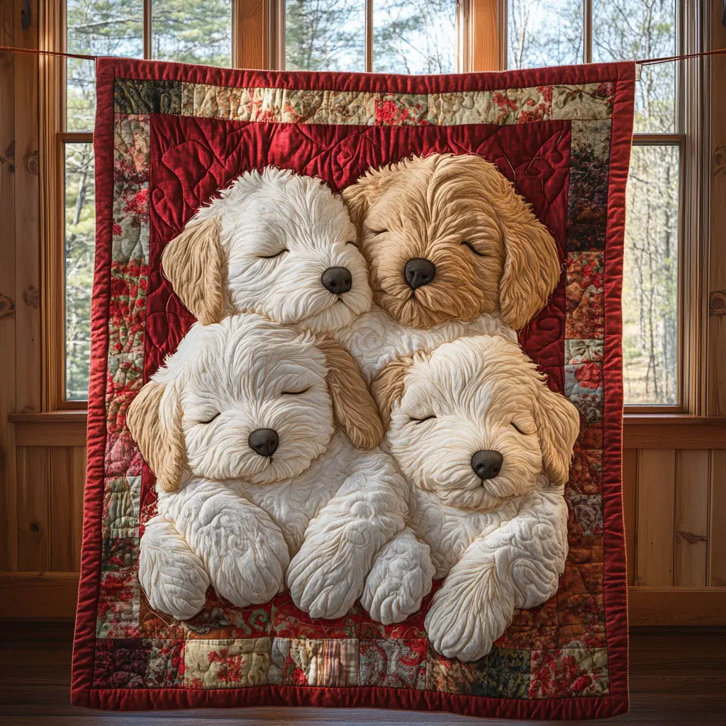 Golden Puppy Huddle Quilt Beautiful Printed Quilt Blanket for Home Aesthetics Golden Puppy Huddle Quilt Beautiful Printed Quilt Blanket for Home Aesthetics - Image 1