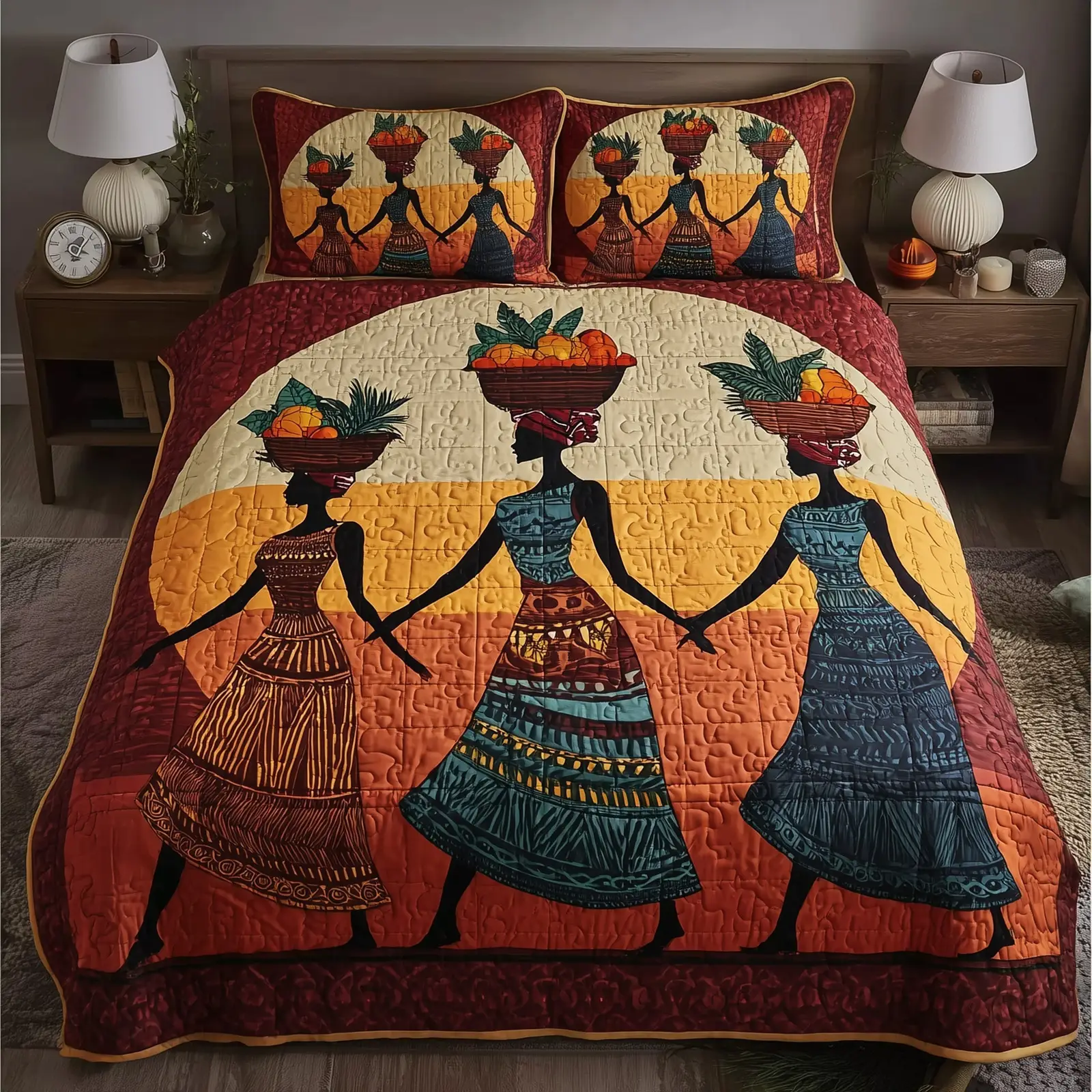 Golden Queens Quilted Bedding Set Duvet Cover Bedspread Native American Gifts For Grandma