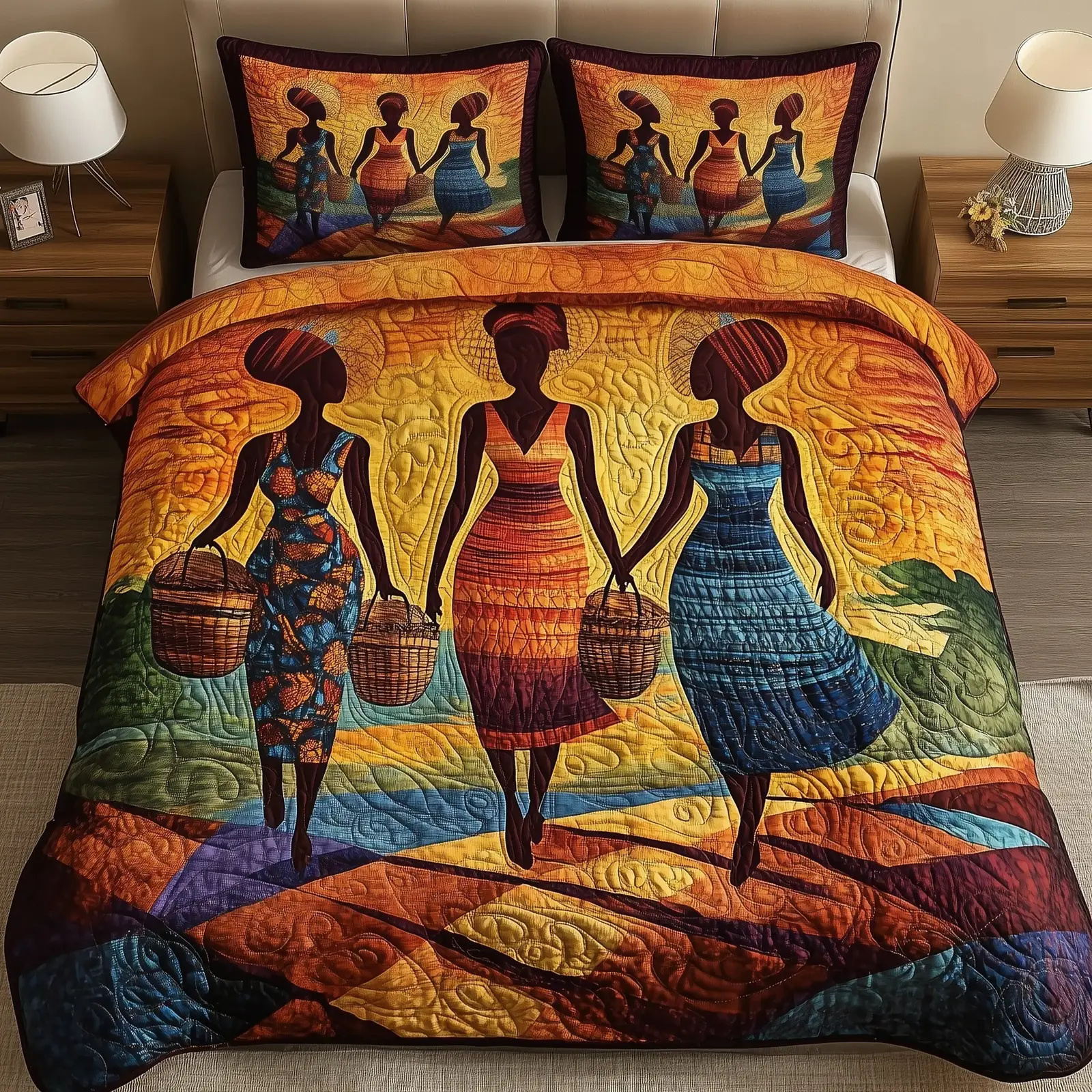 Golden Queens Quilted Bedding Set Duvet Cover Bedspread Native American Gifts For Sister