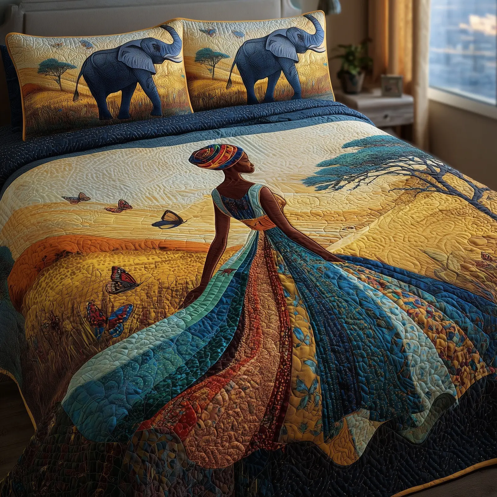 Golden Queens Quilted Bedding Set Regal Afrocentric Bedroom Decor Best Gift For Her Golden Queens Quilted Bedding Set Regal Afrocentric Bedroom Decor Best Gift For Her - Image 1