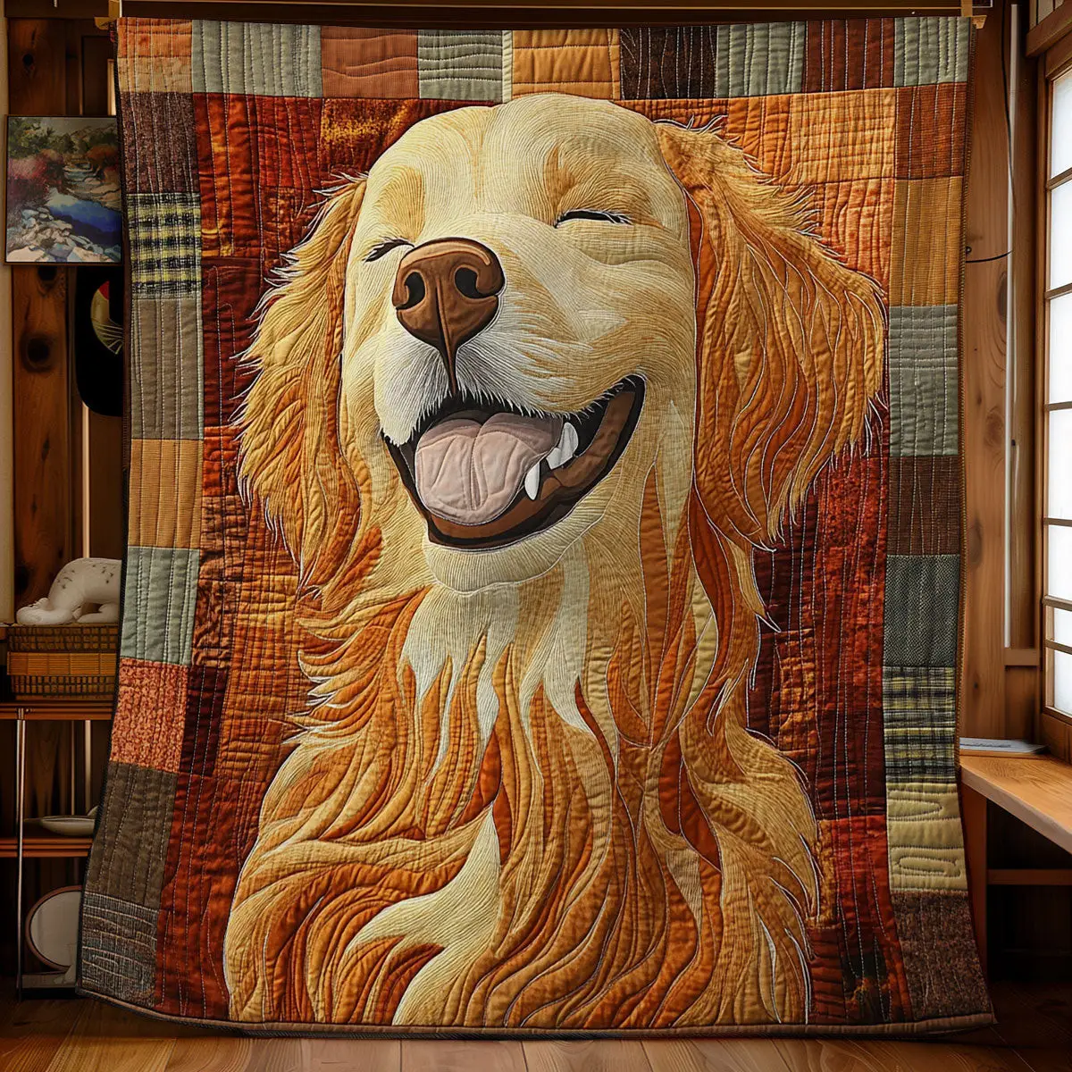 Golden Retriever Autumn Quilt Blanket Cozy Gifts Patchwork Throw Blanket For Dog Lovers
