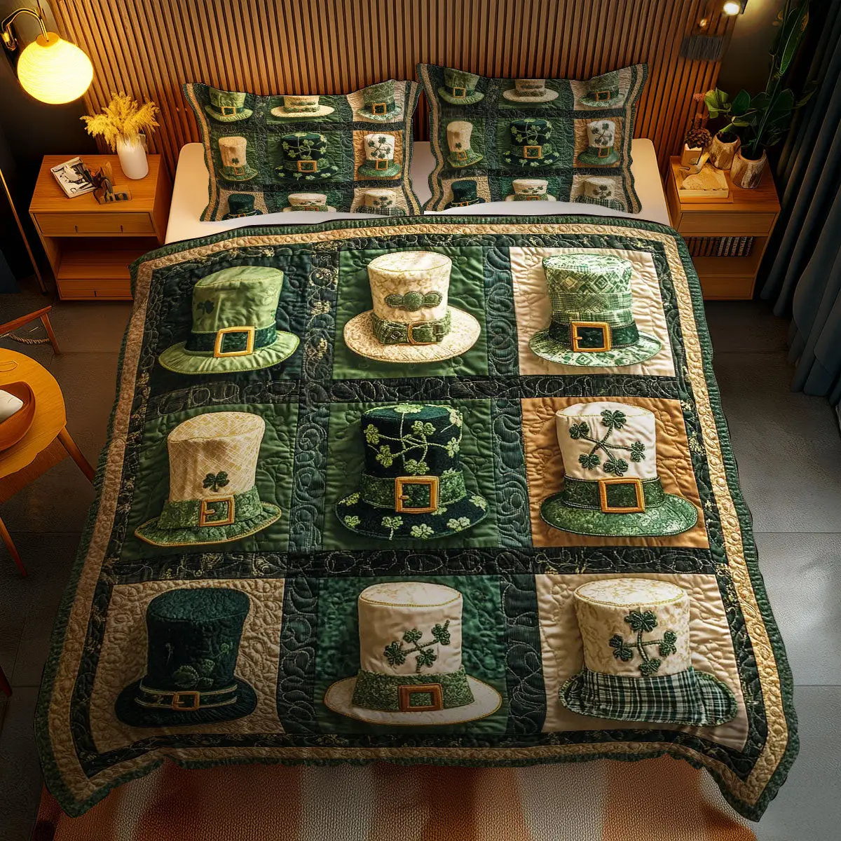 Golden Ribbon Hat Quilted Bedding Set Bedroom Design Cool St Patrick Gifts Idea For Men