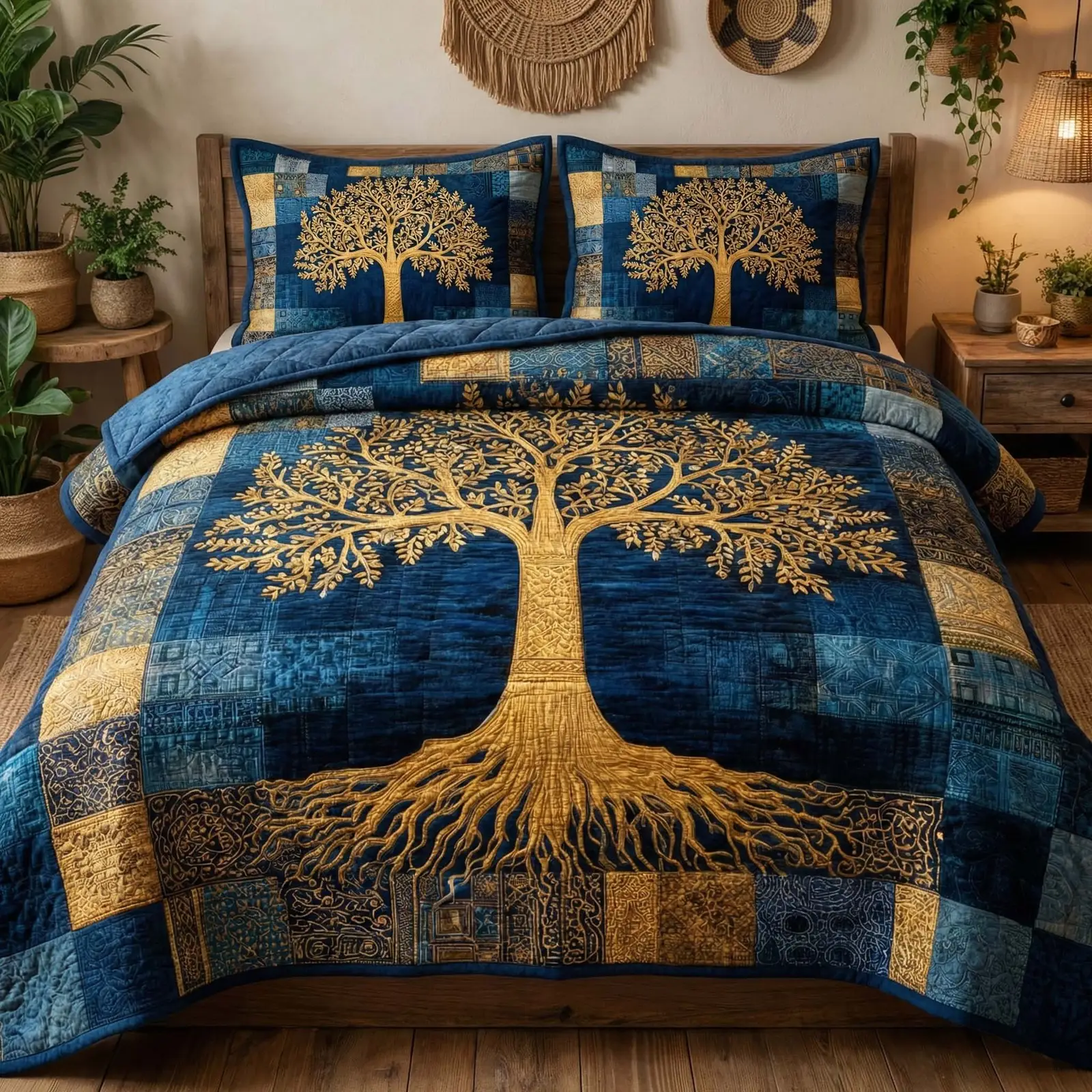 Golden Roots Quilted Bedding Set Afrocentric Heritage Bedroom Decor Gift For Her