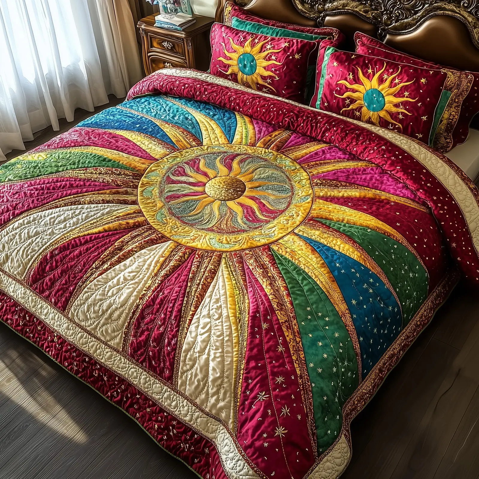 Golden Sunburst Quilted Bedding Set Duvet Cover Bedspread Cozy Inspirational Gifts For Dad