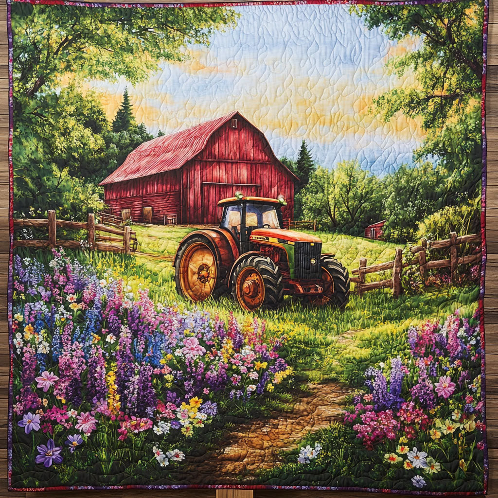 Golden Tractor Quilted Blanket Christmas Throw Blanket Tractor Gifts For Him Golden Tractor Quilted Blanket Christmas Throw Blanket Tractor Gifts For Him - Image 1