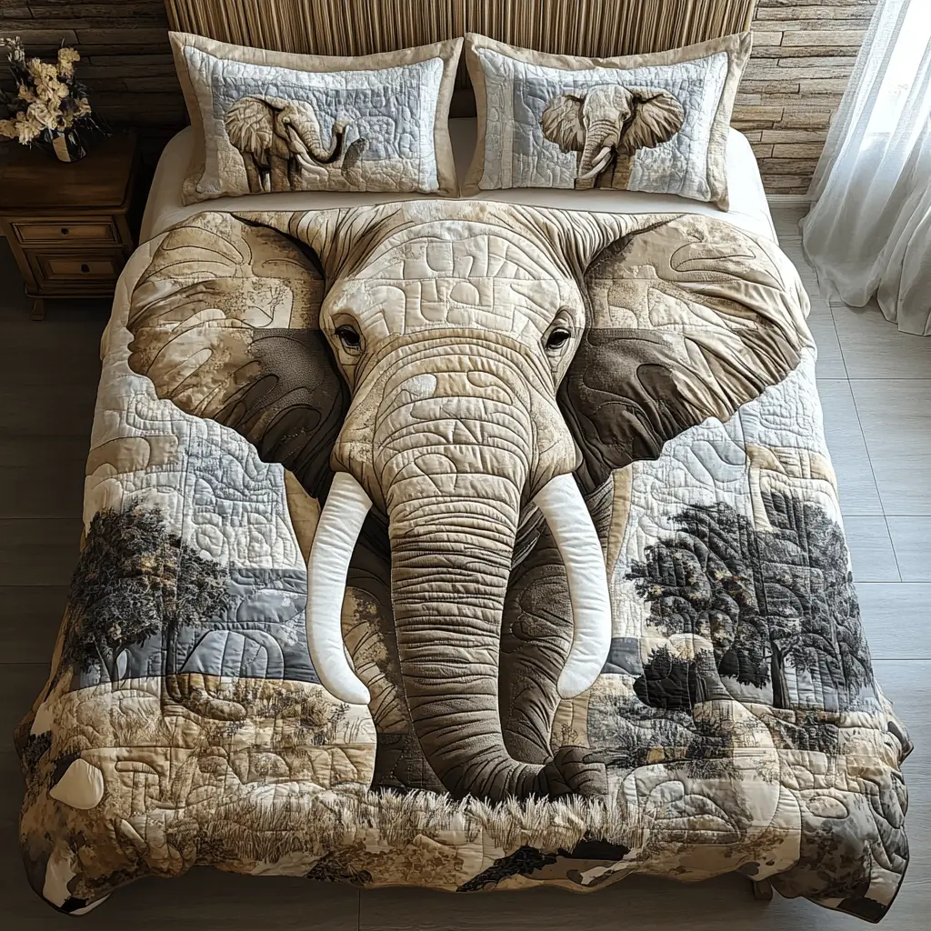 Golden Tusk Quilted Bedding Set Heartwarming Bedding Gift for Loved Ones
