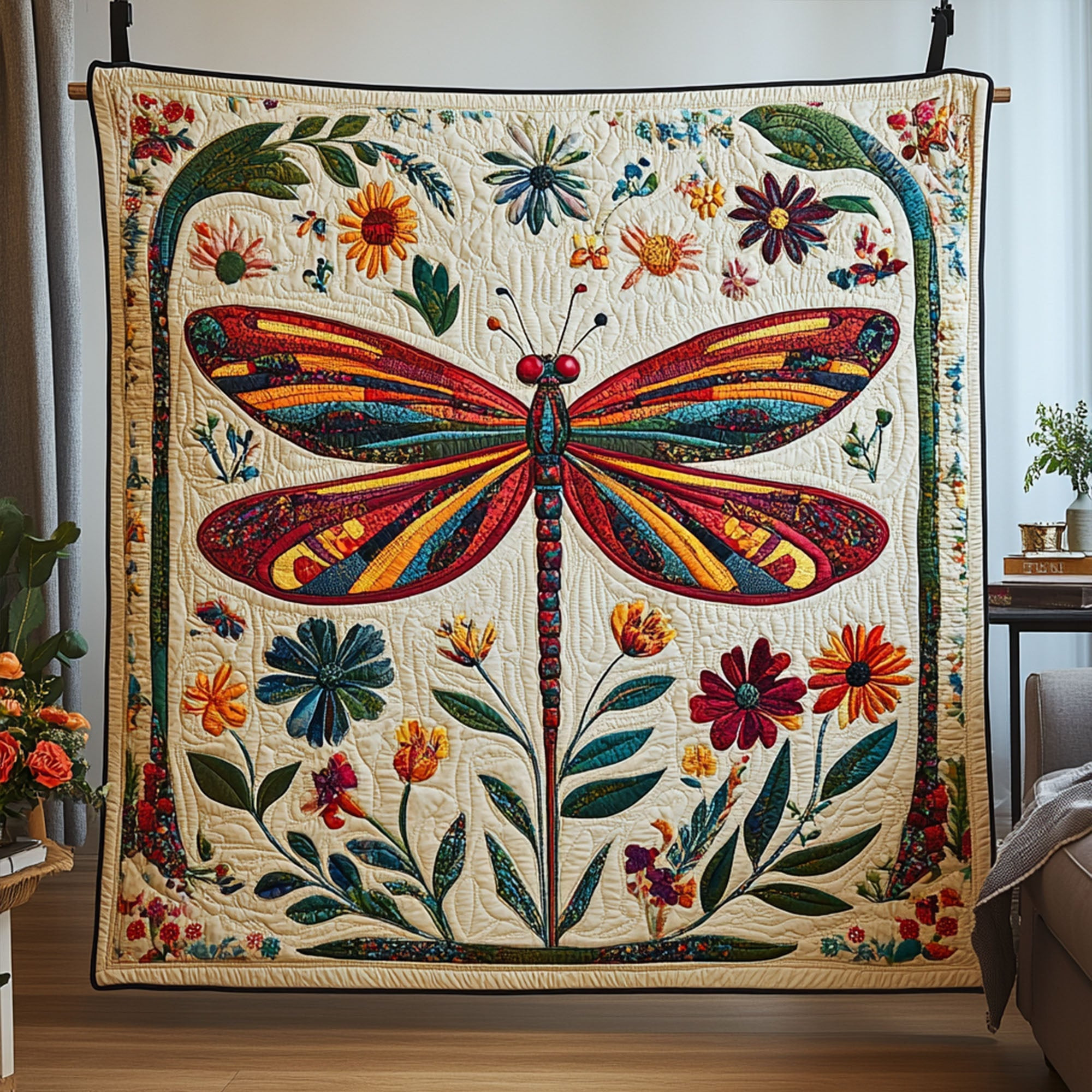 Golden Wing Dance Quilted Blanket Christmas Holiday Dragonfly Lover Gifts For Women