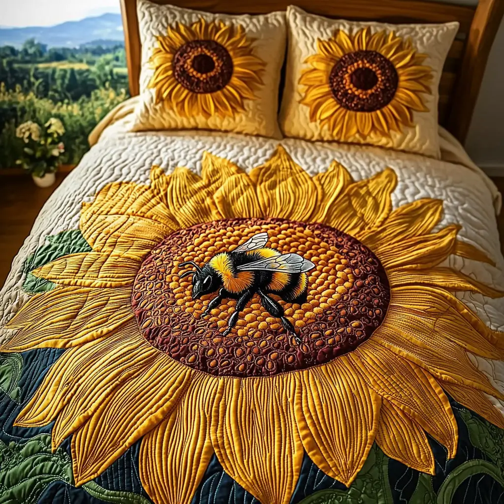 Golden Wings Quilted Bedding Set Exclusive Bedding Gift Set for Luxury Sleep