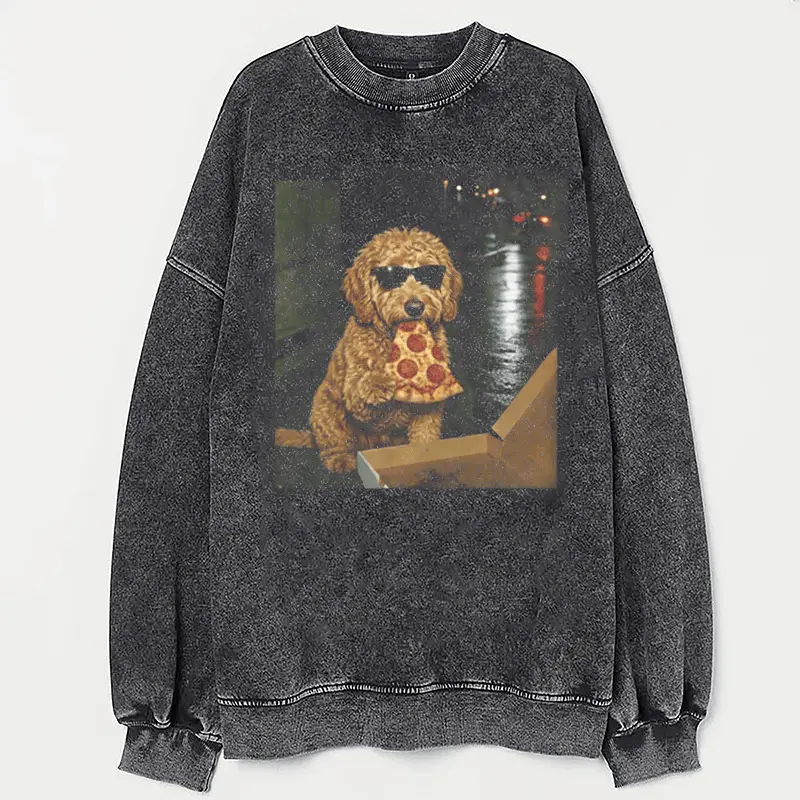 Goldendoodle Eating Pizza Sweatshirt Funny Goldendoodle Meme Clothing Gifts For Dog Lover