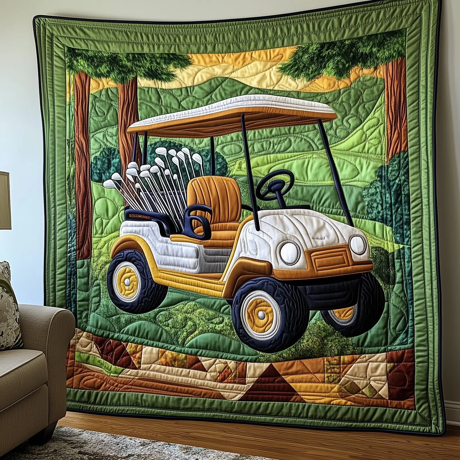 Golf Cart Quilted Blanket Essential Golf Accessory Quilt Top Gifts For A Golfer