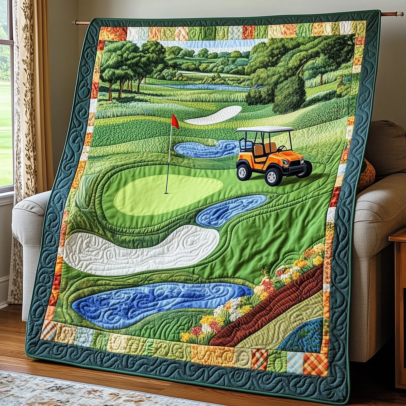 Golf Course Quilted Blanket Elegant Sporting Quilt Top Gifts For A Golfer Golf Course Quilted Blanket Elegant Sporting Quilt Top Gifts For A Golfer - Image 1