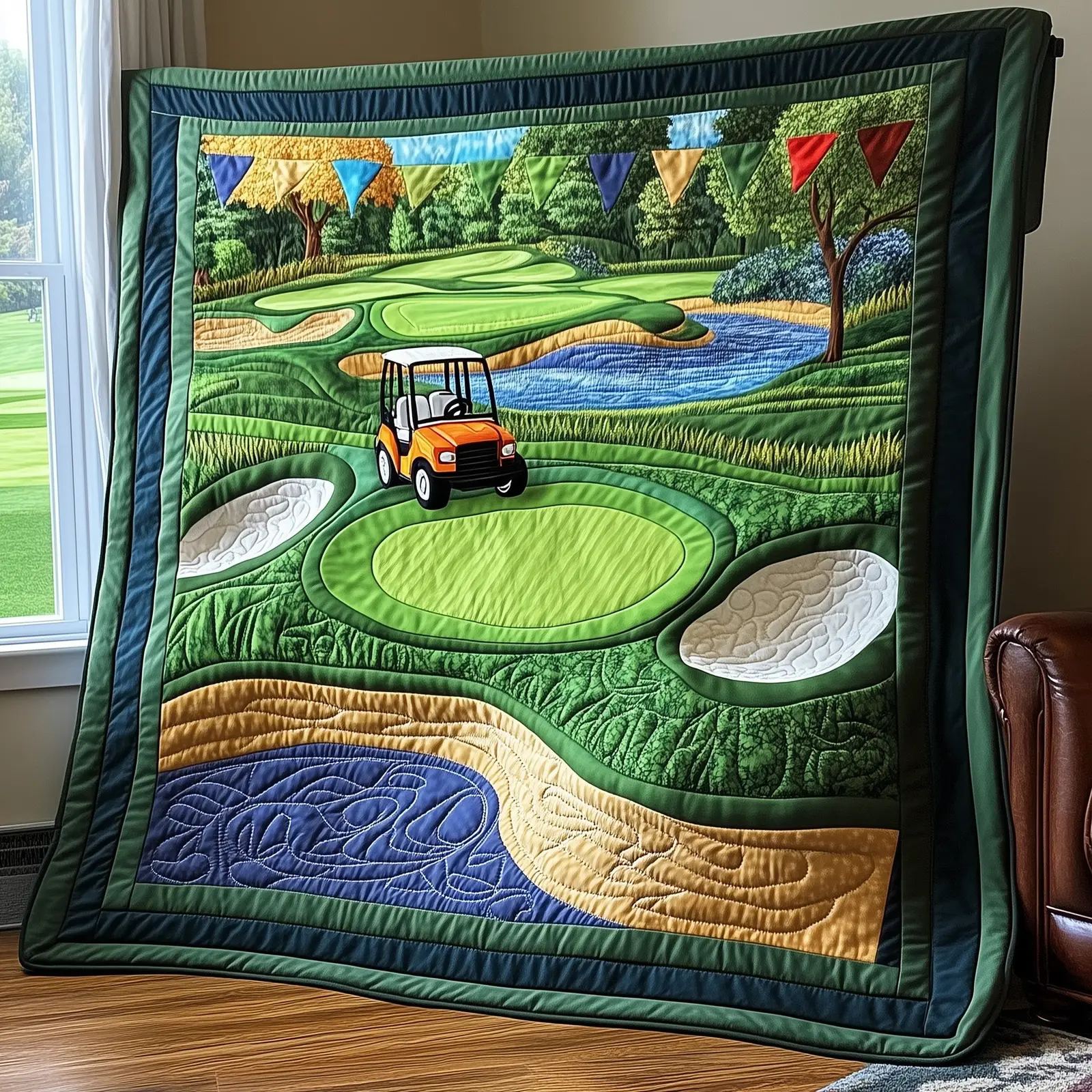 Golf Course Quilted Blanket Scenic Golf Landscape Quilt Top Gifts For A Golfer
