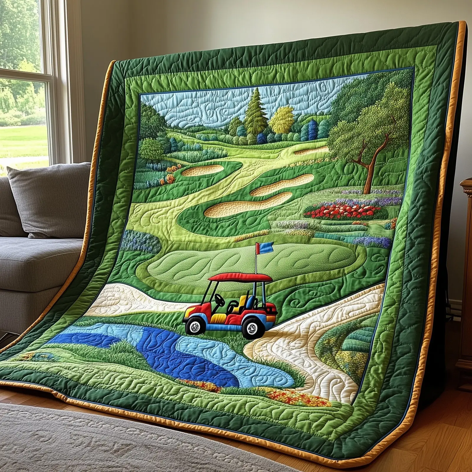 Golf Course Quilted Blanket Soft And Green Comfort Top Gifts For A Golfer Golf Course Quilted Blanket Soft And Green Comfort Top Gifts For A Golfer - Image 1