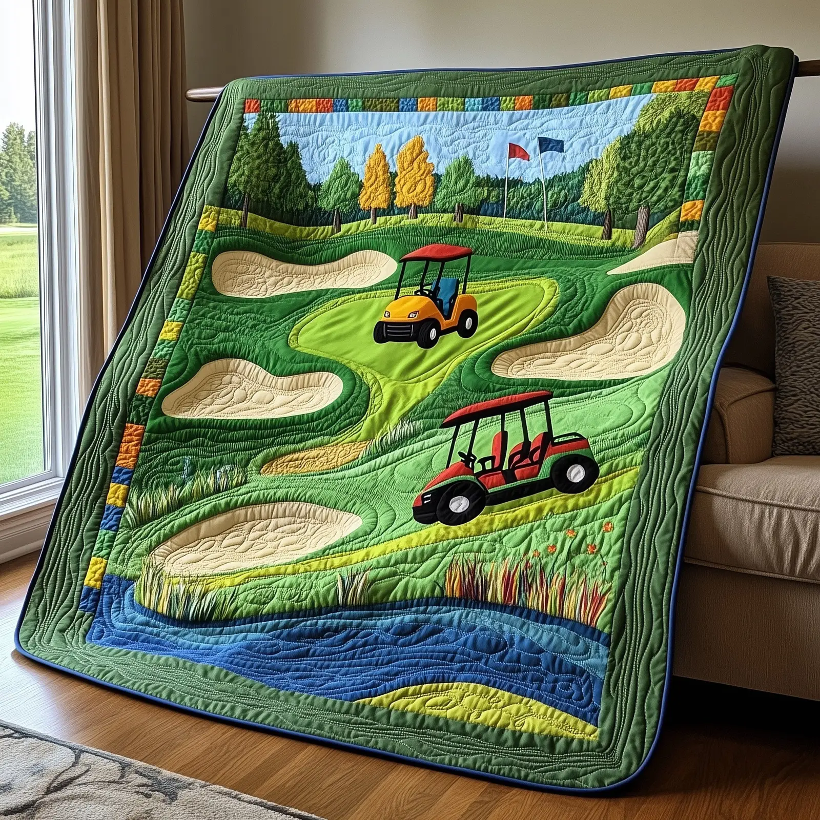 Golf Course Quilted Blanket Tranquil Golf Themed Throw Top Gifts For A Golfer