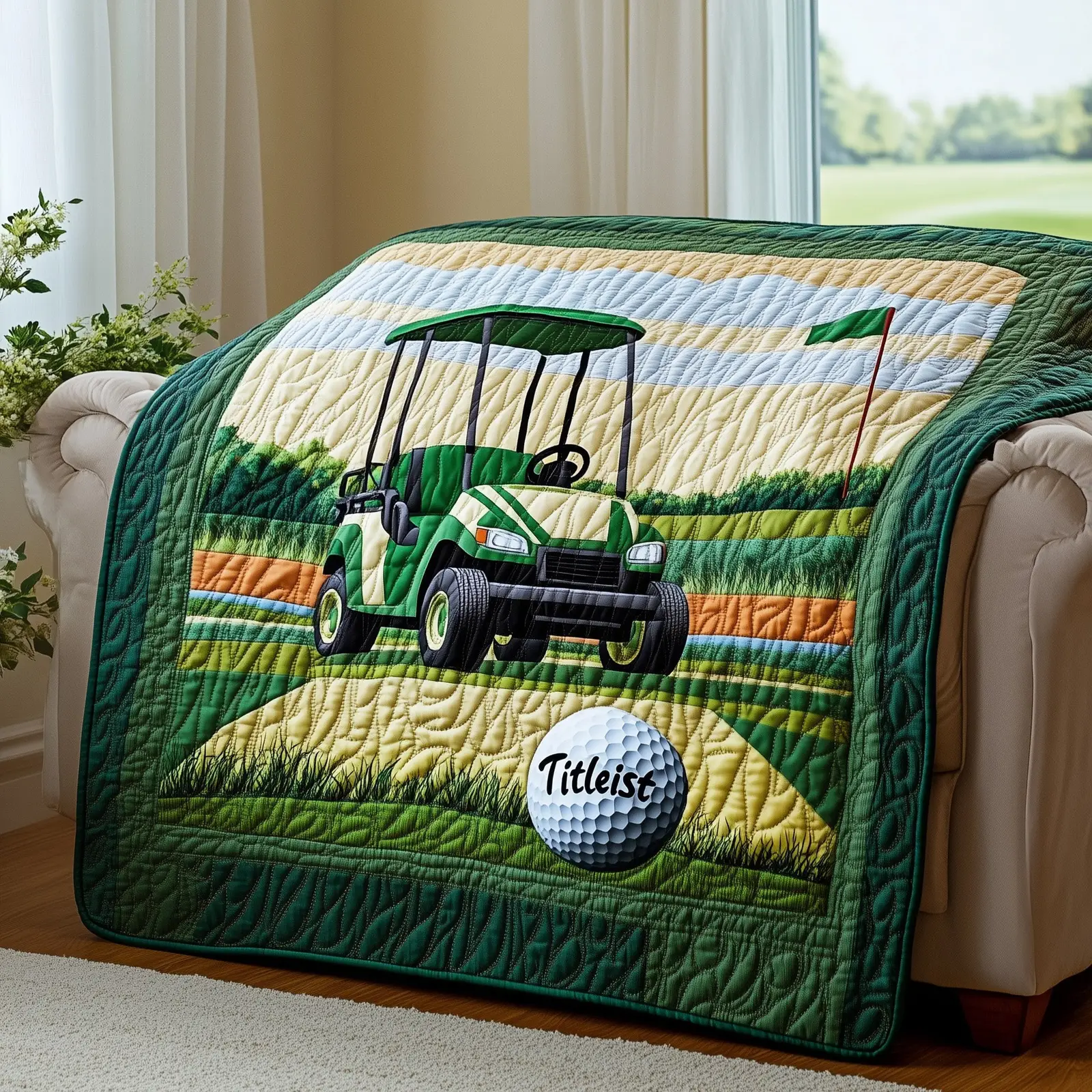 Golf Day Burst Quilted Blanket Bright And Lively Golf Quilt Top Gifts For A Golfer