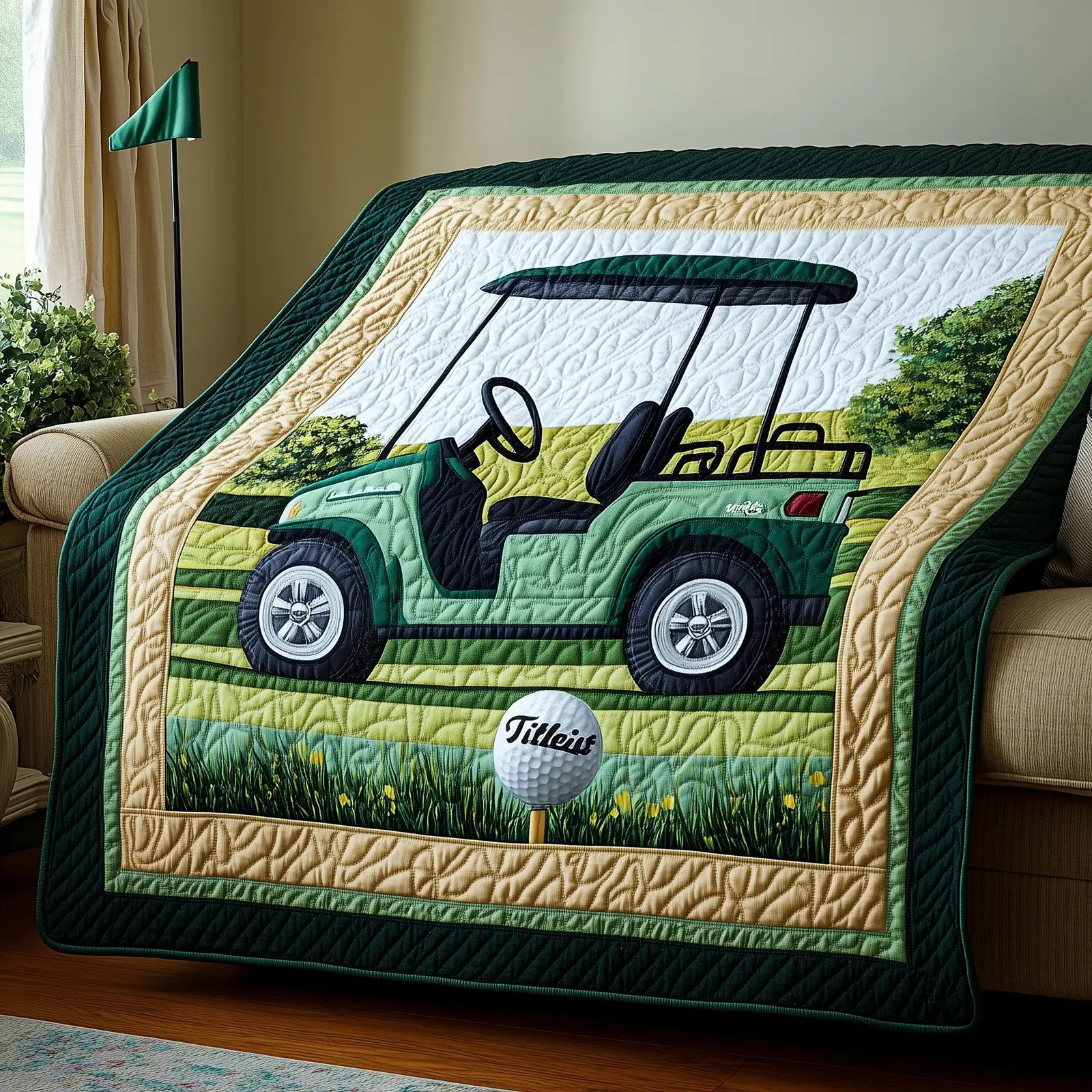 Golf Day Burst Quilted Blanket Dynamic Golf Art Quilt Top Gifts For A Golfer
