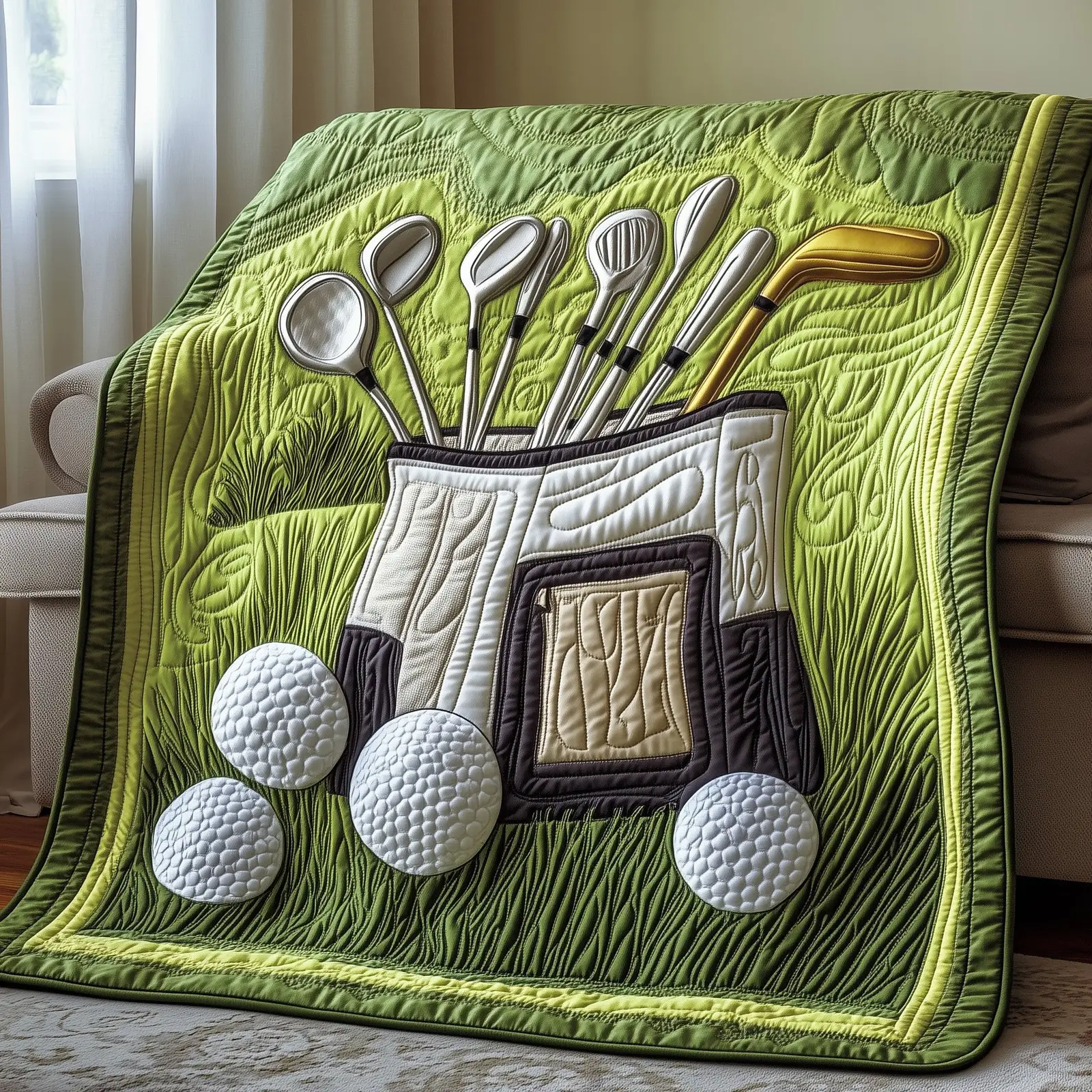 Golfer Dreams Quilted Blanket Realistic Golf Balls and Grass Gifts For Beginner Golfers