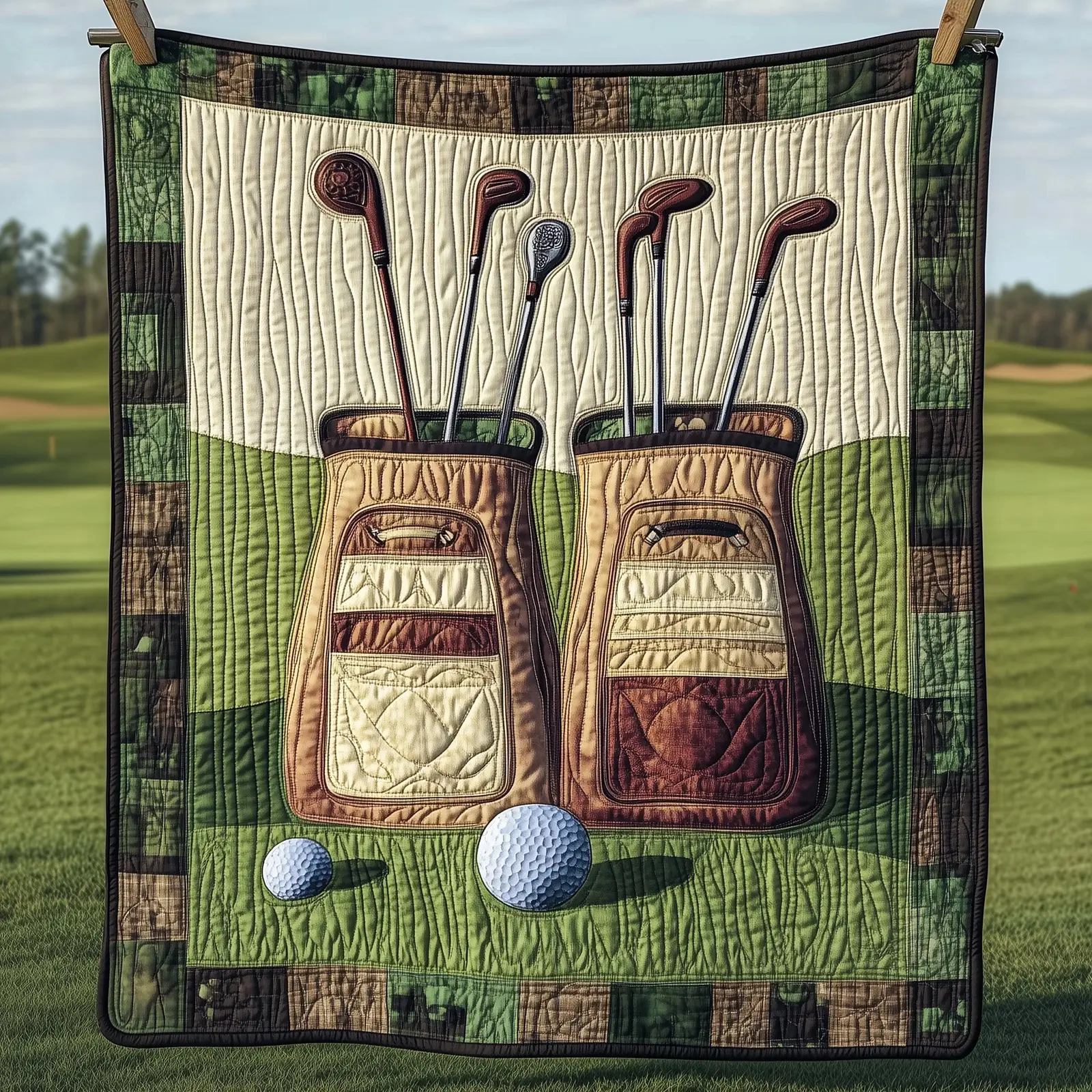 Golfing Classics Quilted Blanket Realistic Golf Balls and Grass Gift For Golfer Husband