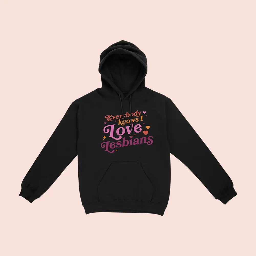 Good Mythical Morning Merch Everybody Knows I Love Lesbians Hoodie Black LGBT Pride Gifts
