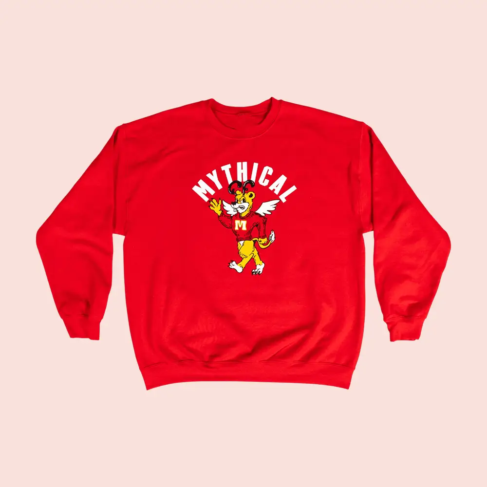 Good Mythical Morning Merch Mythical Randlers Mascot Sweatshirt Red GMM Clothing Fan Gifts