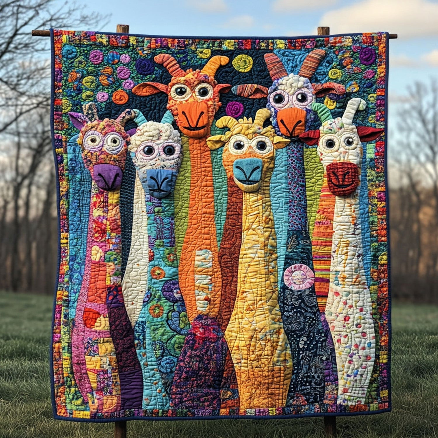 Goofy Goat Gang Quilted Blanket Xmas Holiday Gifts For Goat Owners Goofy Goat Gang Quilted Blanket Xmas Holiday Gifts For Goat Owners - Image 1