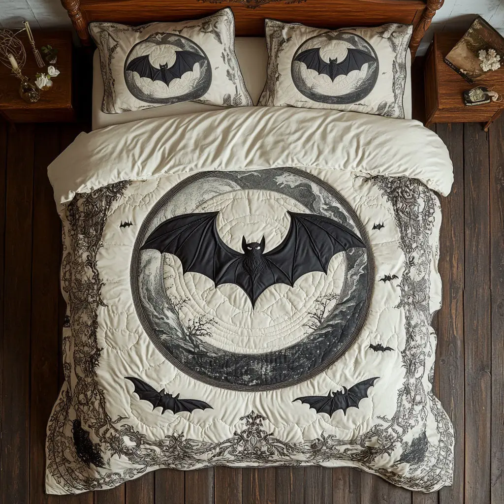 Gothic Moonlit Bat Embrace Quilted Bedding Set Duvet Cover Bedspread Bedroom Decorative For Couples Gothic Moonlit Bat Embrace Quilted Bedding Set Duvet Cover Bedspread Bedroom Decorative For Couples - Image 1