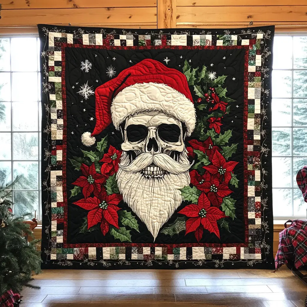 Gothic Santa Joy Quilt Luxury Quilt Blanket with Decorative Stitching