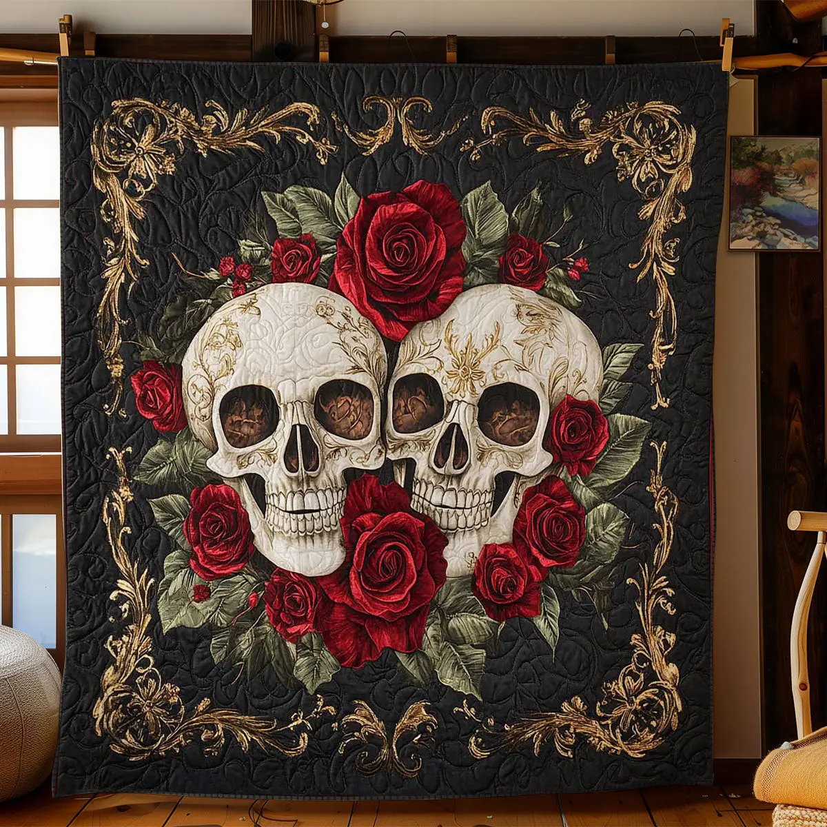 Gothic Skull Quilt Premium Quilt Blanket Gift for Family Gatherings