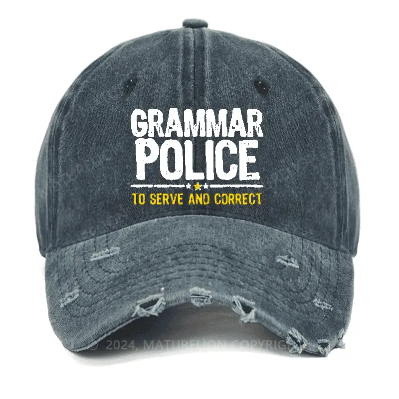 Grammar Police To Serve And Correct Funny Meme Washed Vintage Cap Sarcastic Graphic Tee for Men Grammar Police To Serve And Correct Funny Meme Washed Vintage Cap Sarcastic Graphic Tee for Men - Image 1