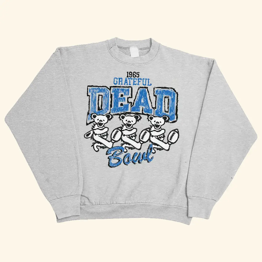 Grateful Dead Merch Bear Football Crewneck Rock Band Apparel Gift for Boyfriend
