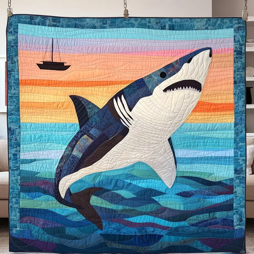 Great White Shark Ocean Quilted Blanket Apex Predator Sea Throw Best Gift For Shark Lover Beach Fan
