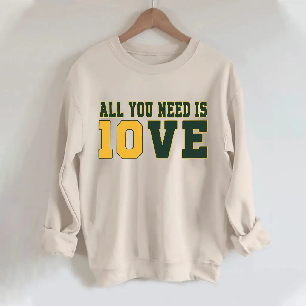Green Bay Packers All You Need Is Love Jordan Love Sweatshirt Green Bay Football Merch Gifts