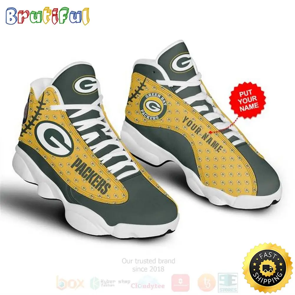 Green Bay Packers Nfl Custom Name Air Jordan 13 Shoes 2