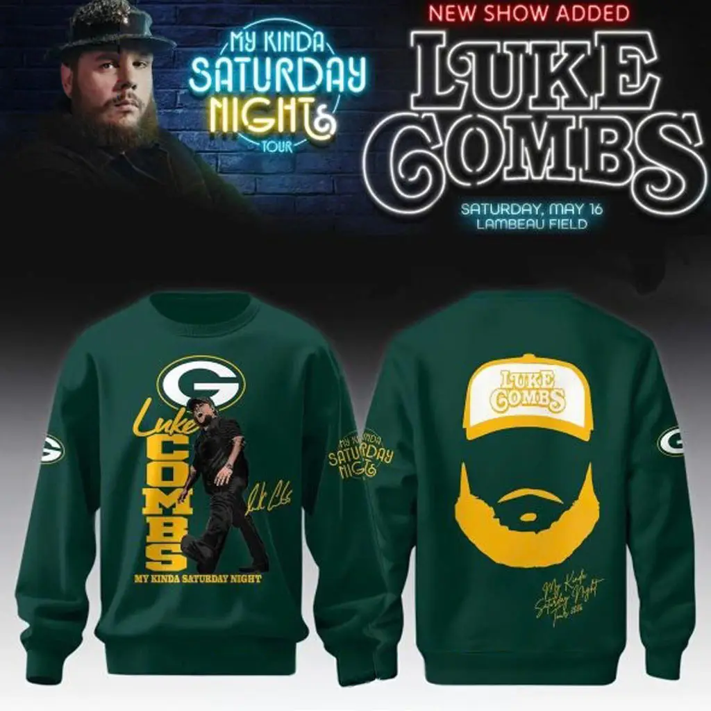 Green Bay Packers x Luke Combs Merch My Kinda Saturday Night Tour 2026 Sweatshirt For Sale