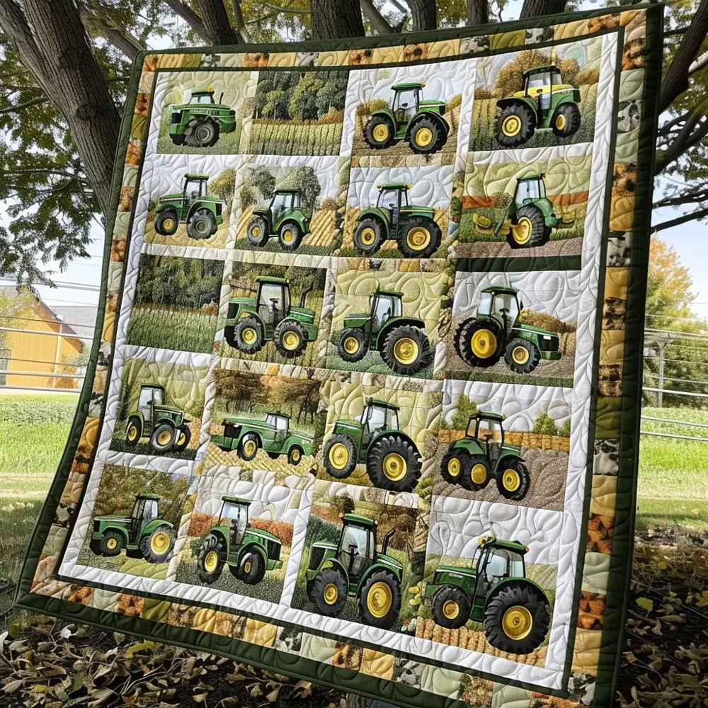Green Farm Tractor Quilted Blanket Country Farmer Life Patchwork Throw Blanket Best Gift For Farmers Green Farm Tractor Quilted Blanket Country Farmer Life Patchwork Throw Blanket Best Gift For Farmers - Image 1