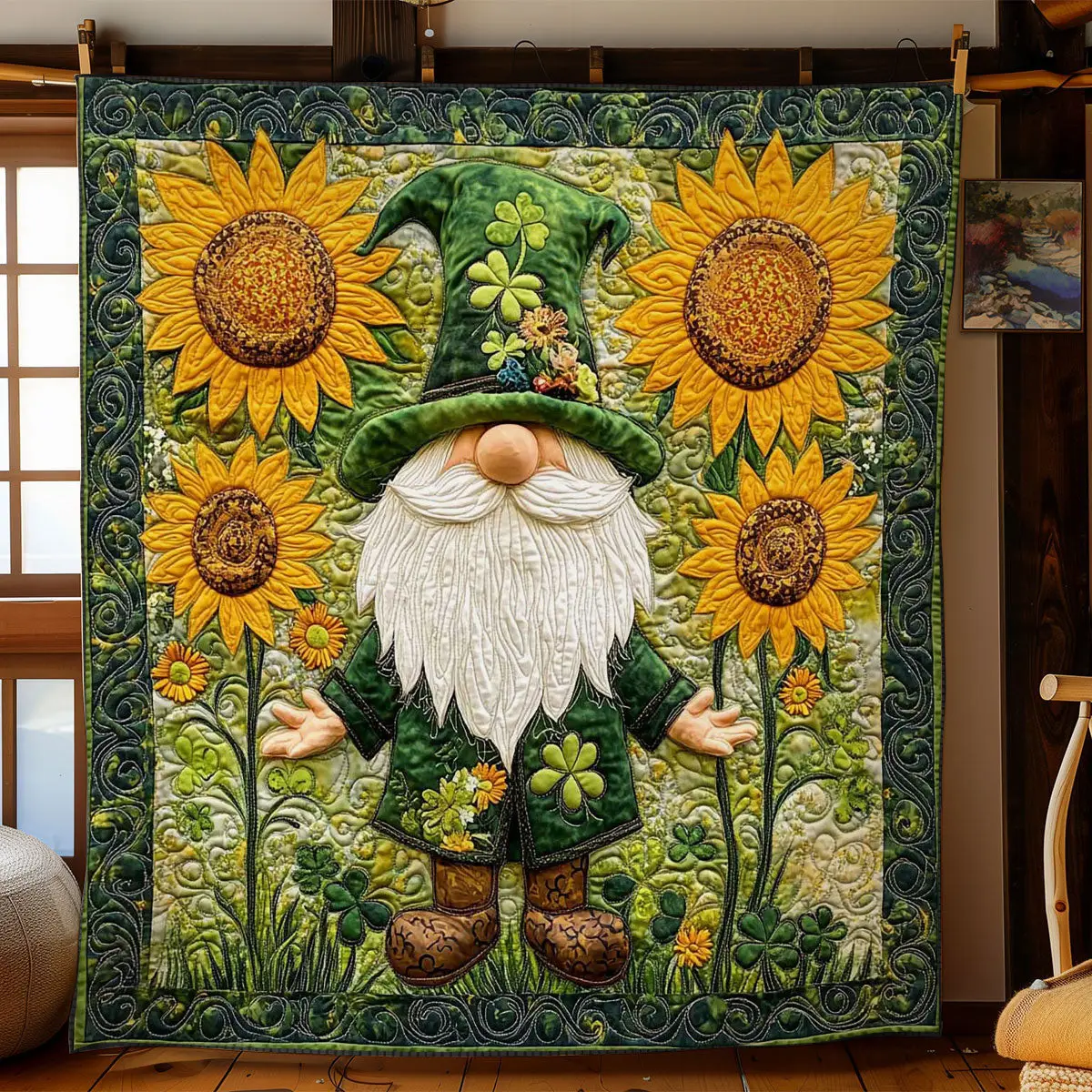 Green Gnome Glow Quilted Blanket Cozy Living Decor St Patricks Day Gifts For Boyfriend