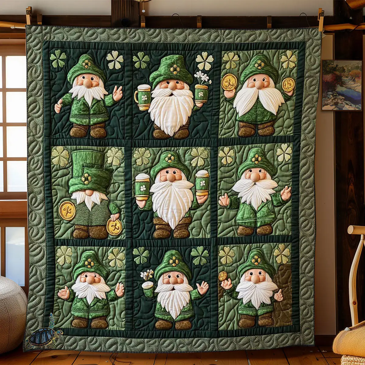 Green Hat Gnome Quilted Blanket Trendy Home Decor St Patricks Day Presents For Wife