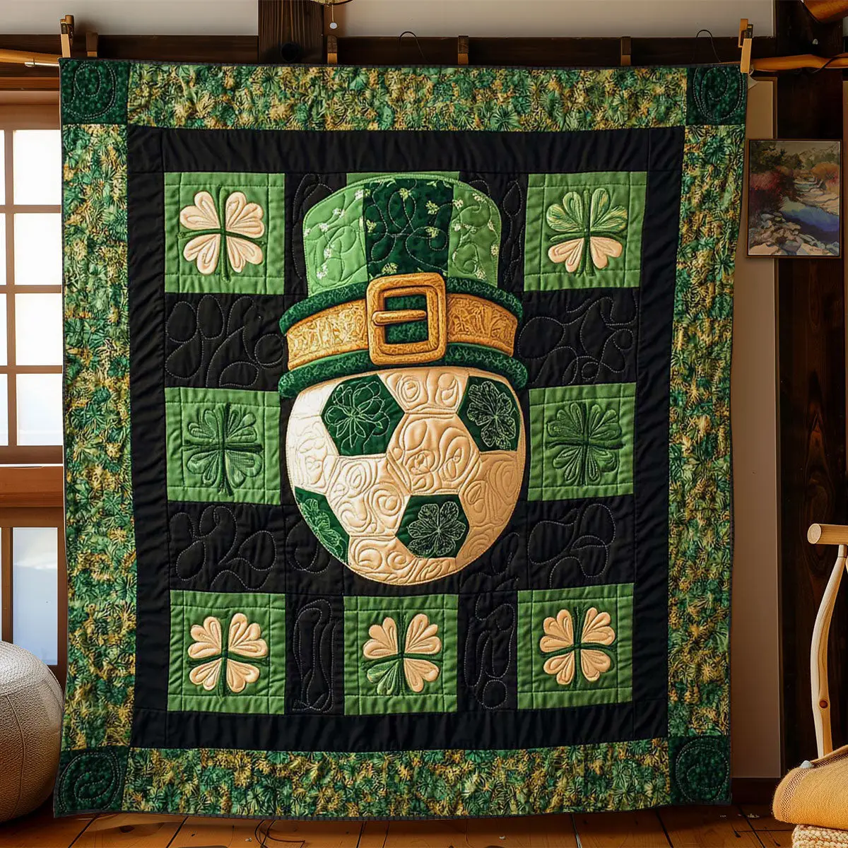 Green Patrick's Day Soccer Quilted Blanket Rustic Home Decor Best St Pats Gifts For Boyfriend